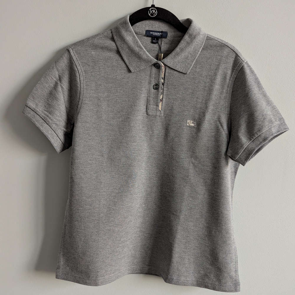 Burberry Women's Heather Gray Short Sleeve Polo, Size L, NWT